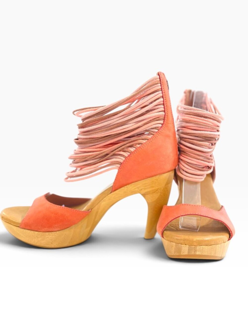 J Shoes Coral Leather Wood Platform Heels Maximalist Cage Sandals EU38 statement